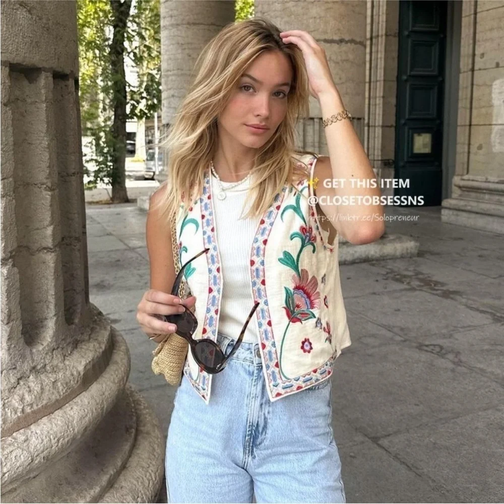 Zara open front embroidered vest 6895/224 - Picture 13 of 16
